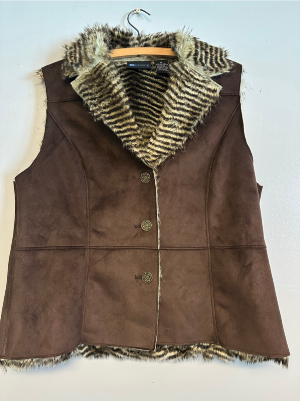Relativity Faux Suede Faux Fur Vest Brown Beige Womens Size XL